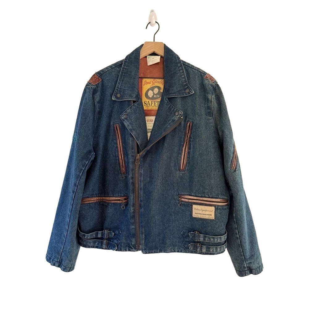 *AMAZING* Vintage Urban Equipment Denim Blue Biker Work Chore Coat Jacket size M